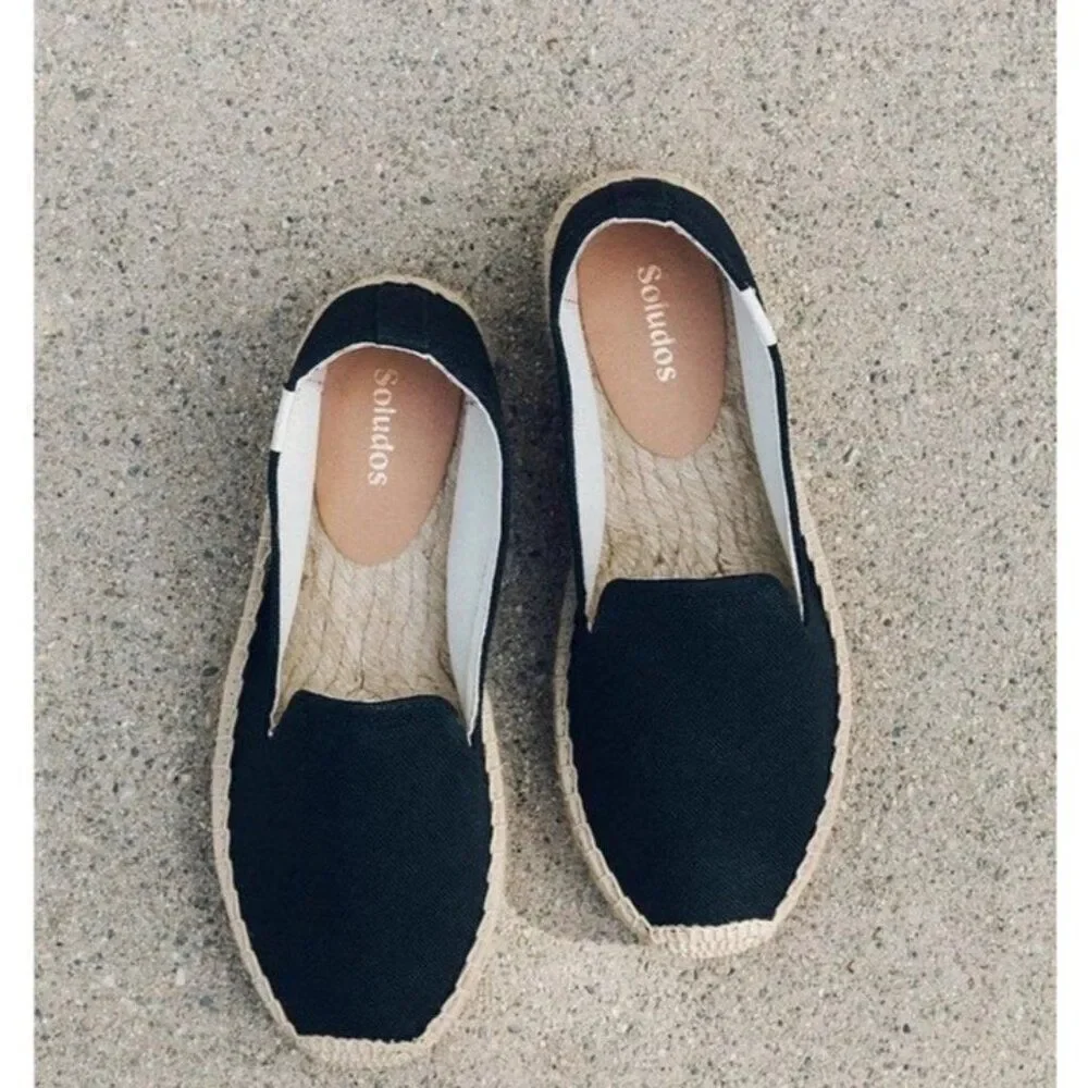 Soludos Platform Espadrille Smoking Slippers Slip On Loafers Black Size 10